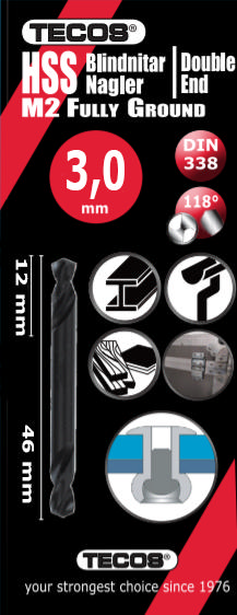 HSS-G nittipora 3,0 × 46 mm - 10 kpl