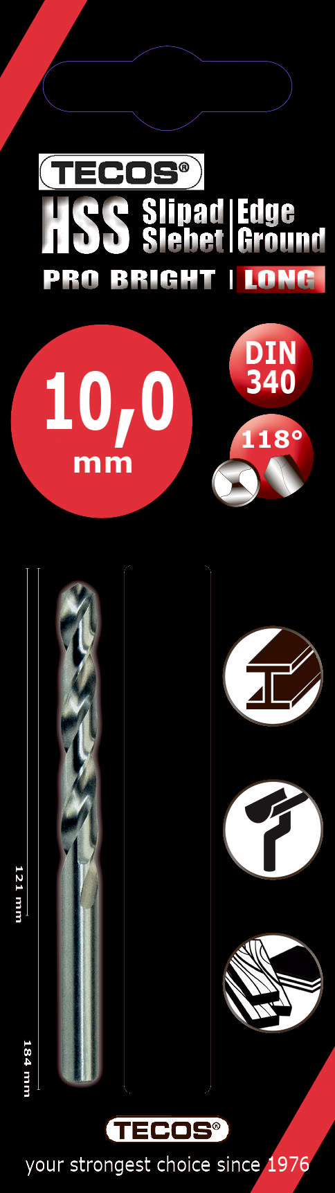 HSS Pro Bright Long, 10,0 x 184 mm , 1 kpl.