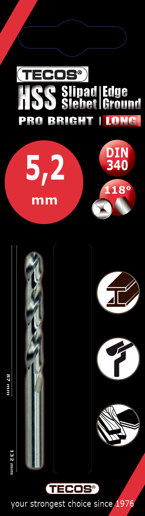 HSS Pro Bright Long , 5,2 × 132 mm , 1 kpl.