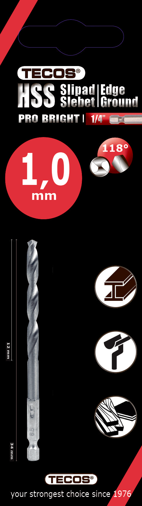 HSS Pro Bright , 1,0 × 34 mm , 2 kpl.