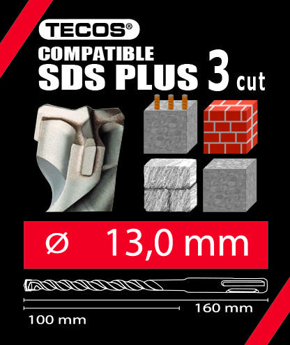 Vasarapora SDS Plus, 13 × 160 mm, 3-Teräinen