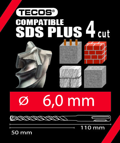 Vasarapora SDS Plus, 6 × 110 mm, 4-Teräinen - 10 kpl.