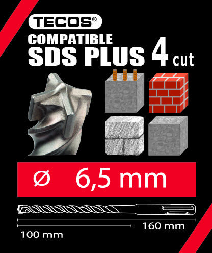 Vasarapora SDS Plus, 6,5 × 160 mm, 4-Teräinen - 10 kpl.